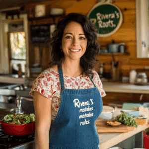 Emma Rivera cooking in her cozy home kitchen